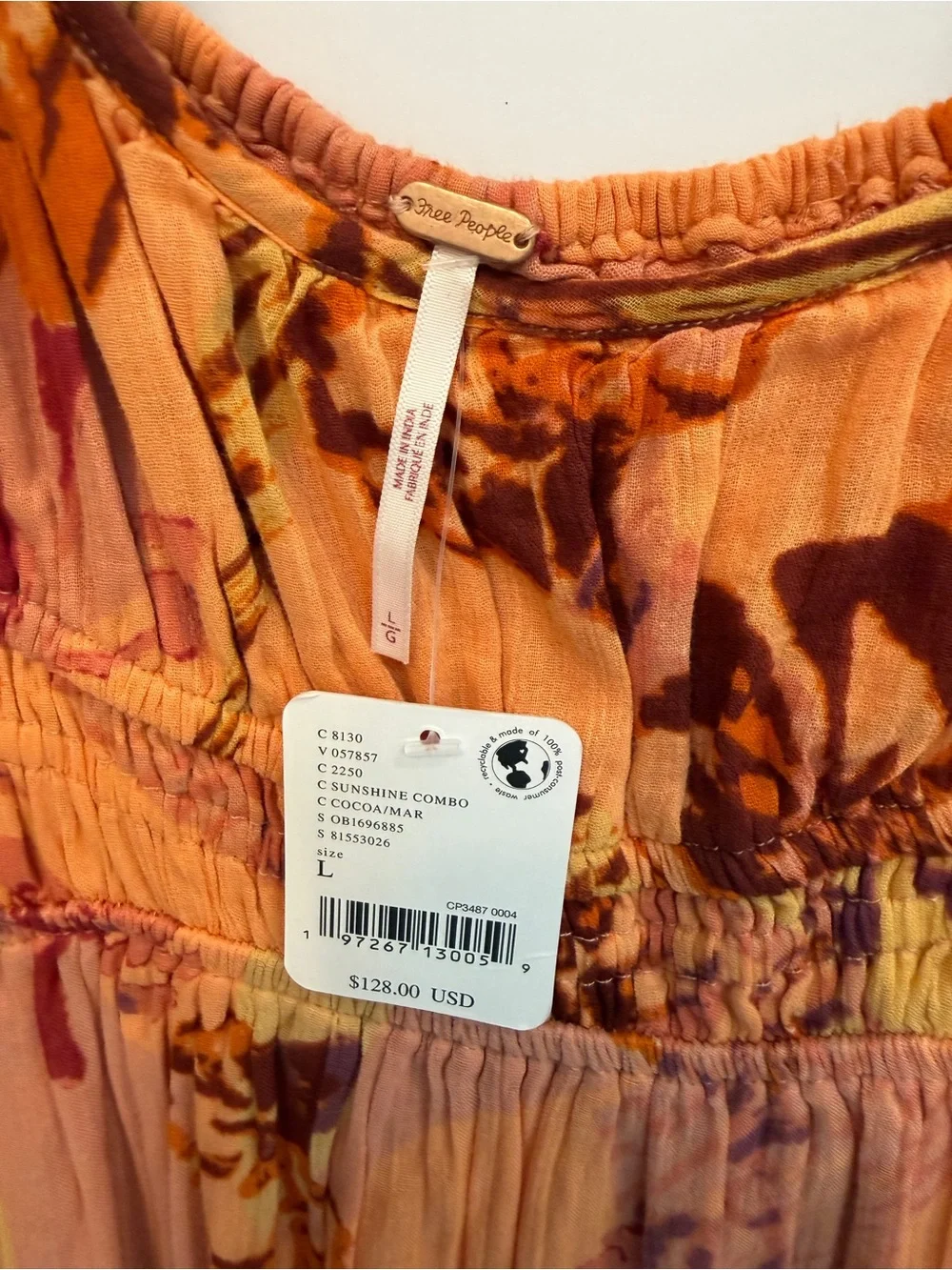 Free People Peach Orange Floral Tiered Tunic
